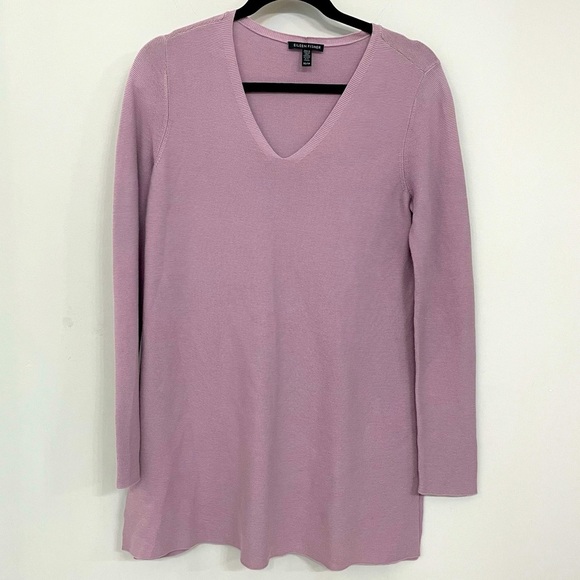 Eileen Fisher Lavender Oversized Organic Cotton Tunic Sweater V-Neck  XS.     10 - Picture 1 of 5